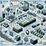 An illustrated infographic displays financial icons like cash, coins, laptops, graphs, and charts—highlighting Texas payment challenges—densely arranged in a circular layout against a light background.