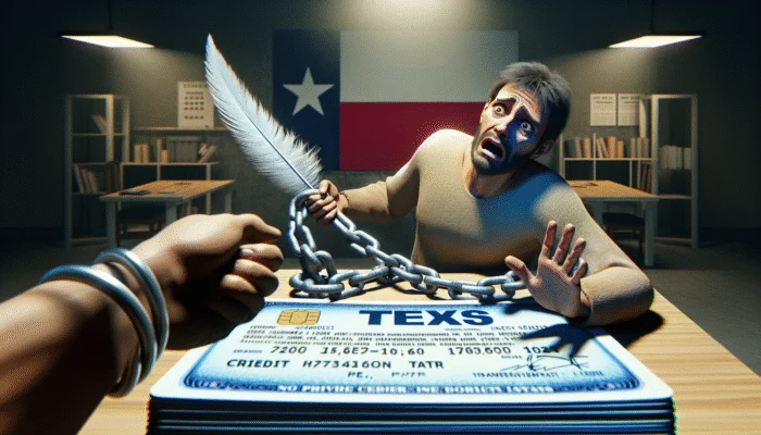 A Texan shocked by a payday loan's 400%+ APR, comparing it to lower credit card rates, showing financial distress.