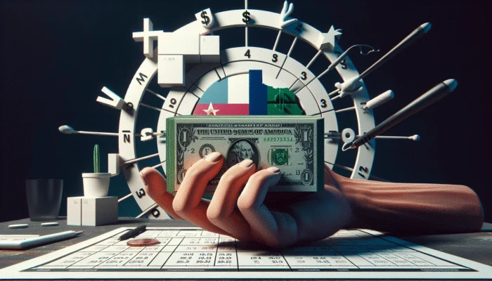 A hand holding cash with a calendar showing the next payday, symbolizing quick financial solutions in Texas.
