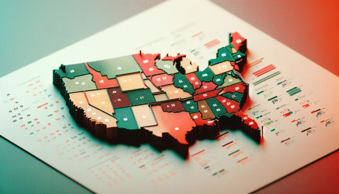 U.S. map showing state-specific payday loan limits with color gradient from light green to dark red.