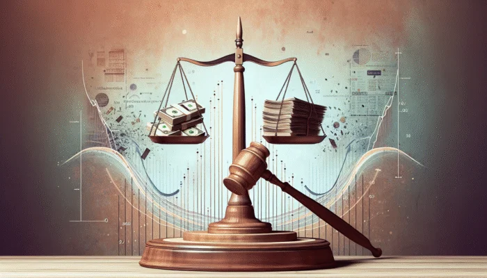 A scale balancing payday loan contracts and regulatory documents against financial charts, symbolizing regulation's impact on loan trends.