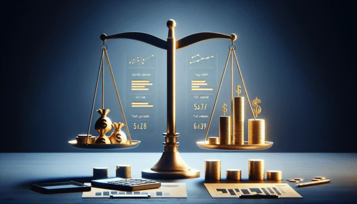 A scale balancing short-term and long-term loan options, illustrating financial decision-making.