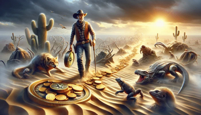 A Texan cowboy uses a map to navigate past payday loan traps towards financial freedom.