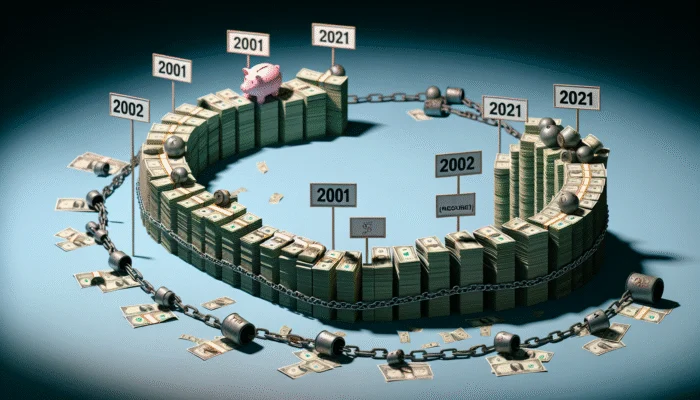 Timeline of payday loans in Texas from 2001 to 2021, depicting growth, legislation, and reforms.