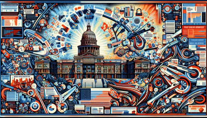 Infographic on Texas Payday Loan Reforms with charts, graphs, and expert commentary at the Texas capitol.