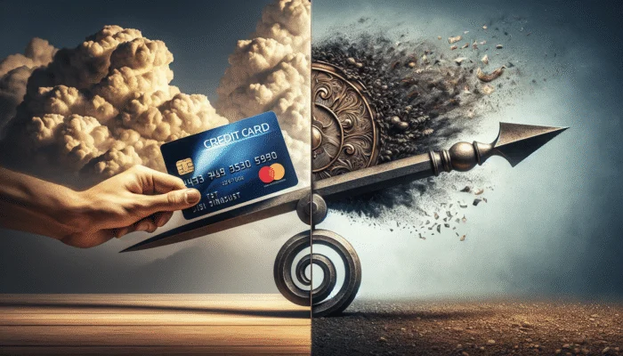 Credit card with revolving balance graph versus payday loan with steep interest rate spike, illustrating financial flexibility and short-term burden.