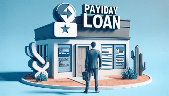 Person in Texas with pay stubs and ID at payday loan office, ready to apply.