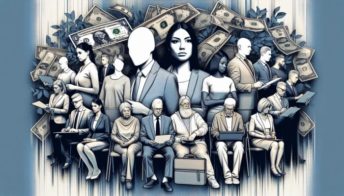 Diverse Texas payday loan borrowers, young adults in distress, cautious seniors on fixed incomes.