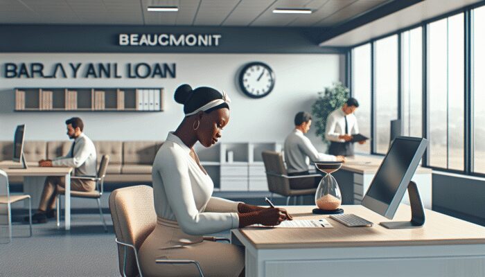 Person filling out payday loan application in modern Beaumont office, showcasing quick approval and same-day funding.
