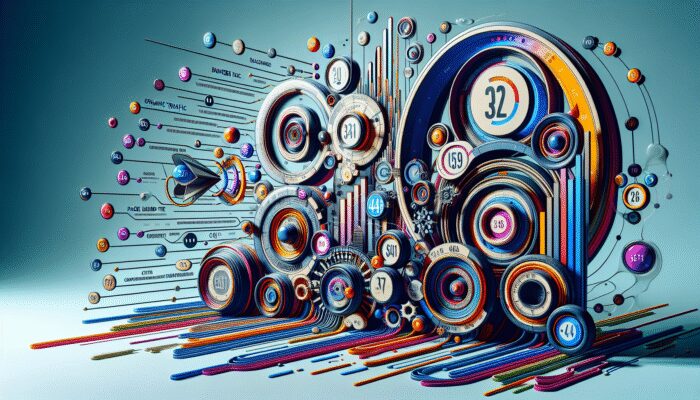 A dashboard with graphs showing SEO metrics like organic traffic, bounce rate, and keyword rankings.