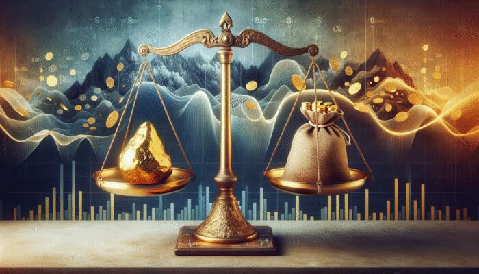 A scale balancing short-term high-fee loan and longer-term low-fee loan, with financial charts background.