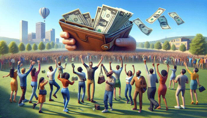 A vibrant The Woodlands community celebrating financial stability and responsible saving under a clear sky.