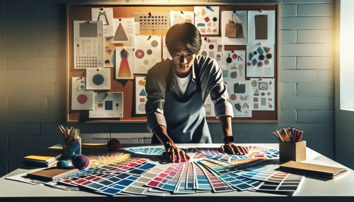 Person organizing invoices, contracts, and bank statements on desk for loan application.