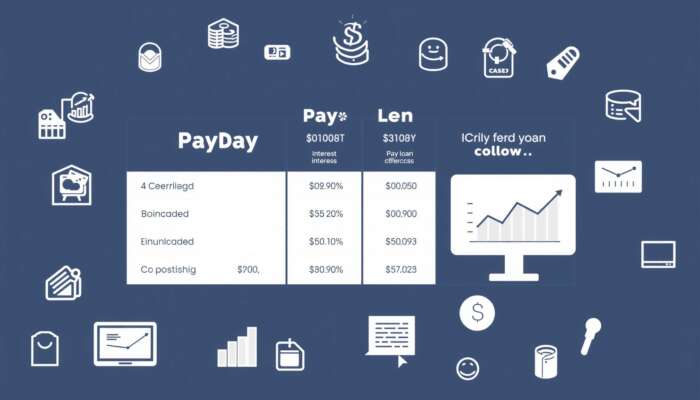 Digital interface showing a comparison of payday loan offers with graphs and charts on interest rates and total costs, highlighting money savings and financial planning.
